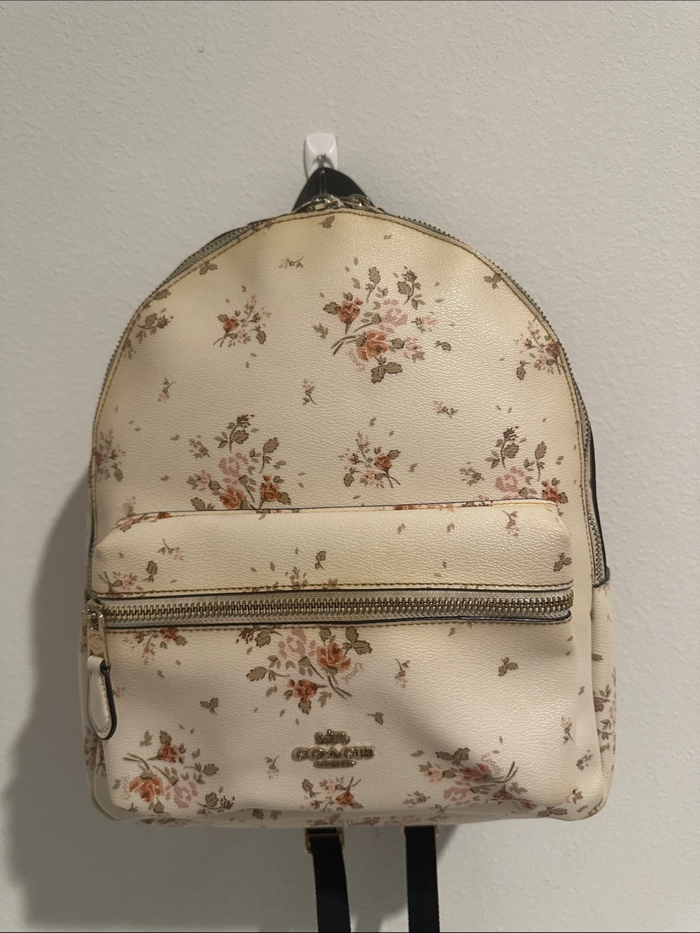 Coach Cream Floral Mini Backpack with Gold Hardware